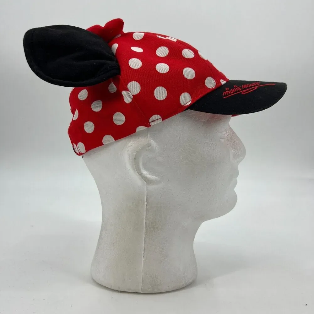 Disney Minnie Mouse Cap Girls One Size Red Polka Dot Ears Bow Snapback Baseball